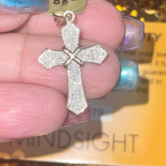 Solid 10K Gold Real Genuine Diamond Cross Necklace, Real Gold Cross Pendant Sale - Picture 4 of 6